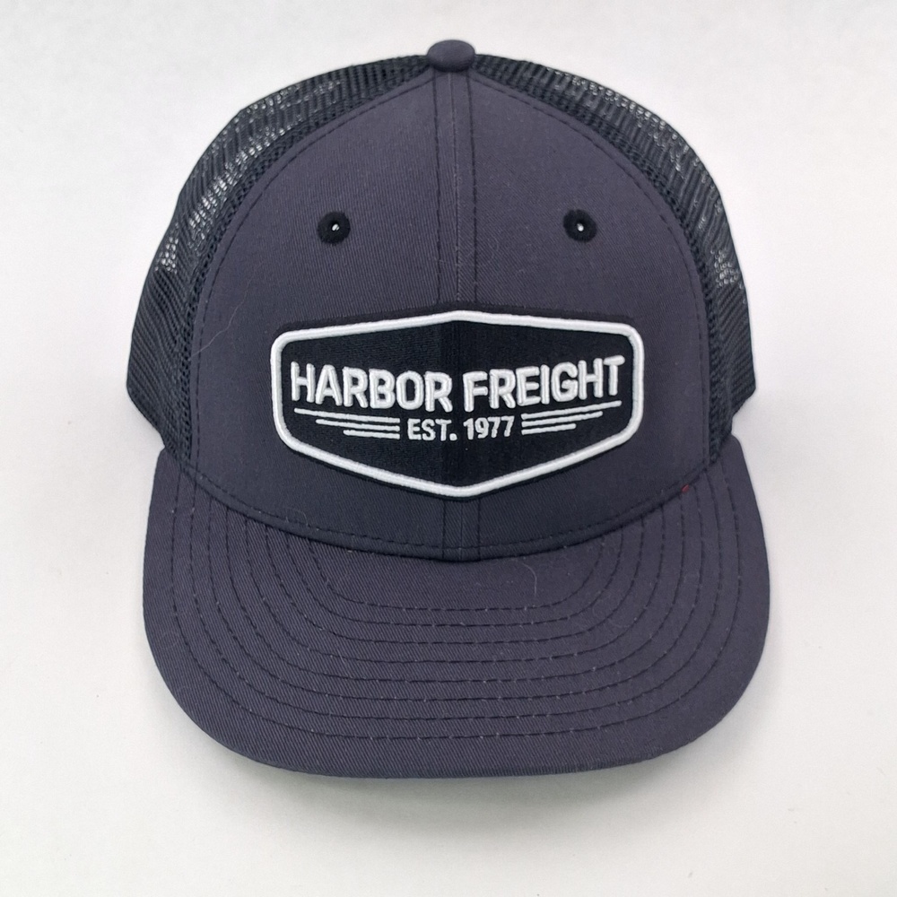 Harbor Freight Hat Cap Snap Back One Size Gray Trucker Mesh Patch Logo Mens